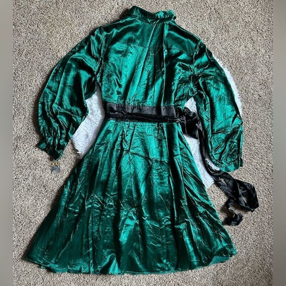 Donna Ricco Silk Dress Green Belted New Wicked Witch Evening Womens Size 20W - Picture 2 of 11